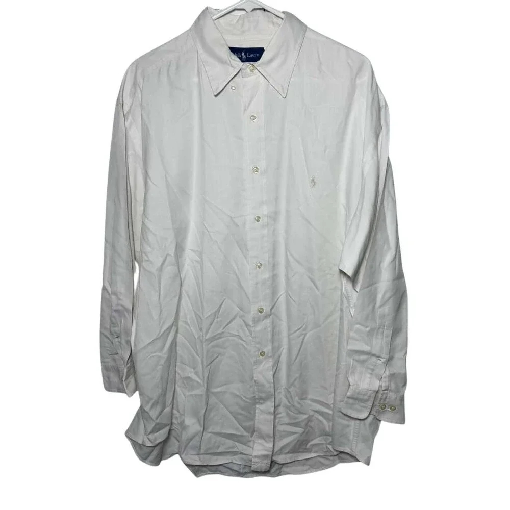 Ralph Lauren Yarmouth Button Down Shirt Men Size 17 XL White Long Sleeve